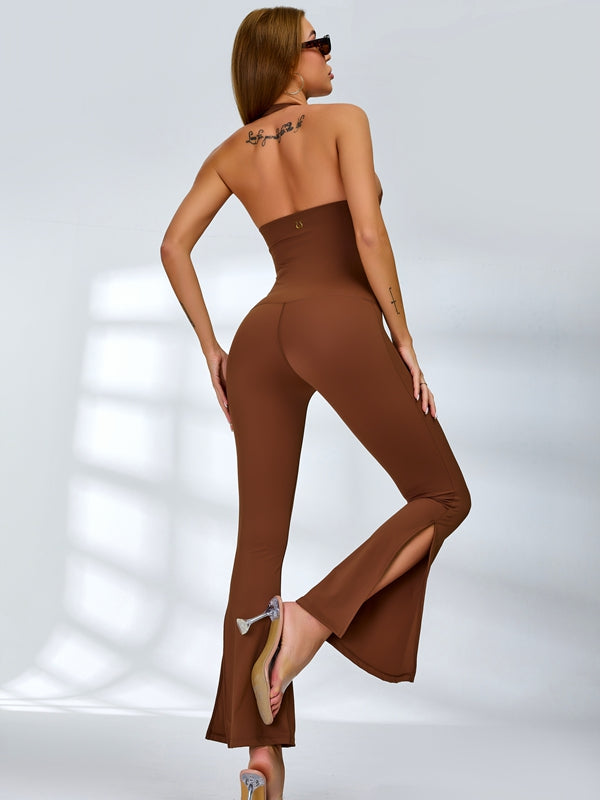 Female Halter Split Flare Jumpsuit
