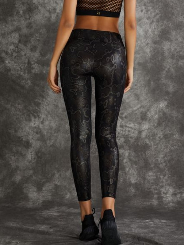 Female PU Faux Leather Snake Print Leggings