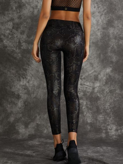 Female PU Faux Leather Snake Print Leggings