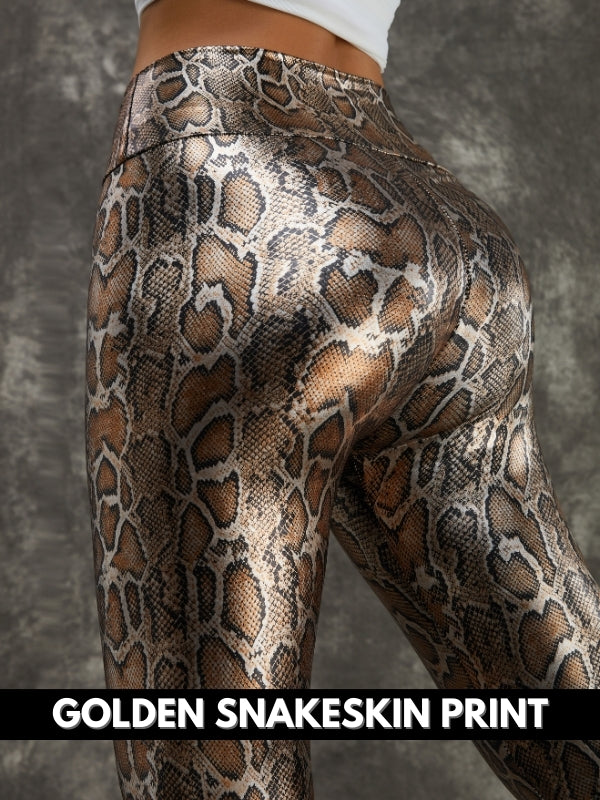 Female PU Faux Leather Leopard Print Leggings