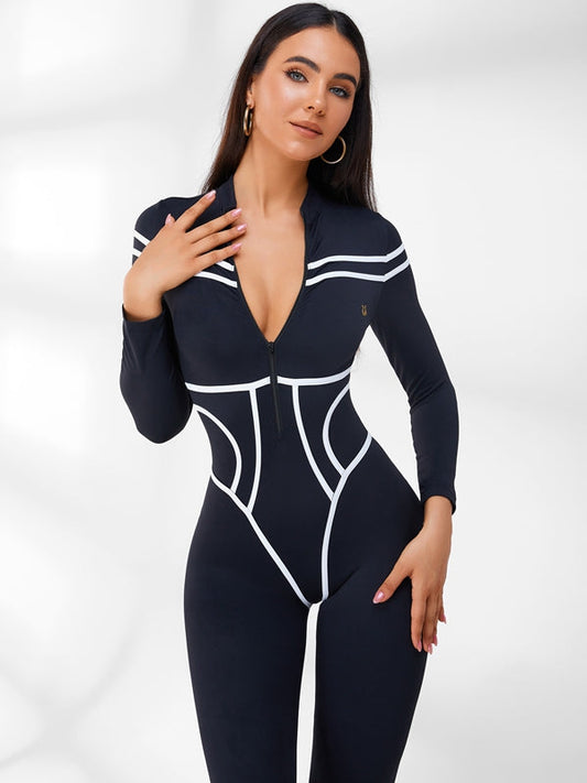 Female Trendy Zipper Stripes Jumpsuit