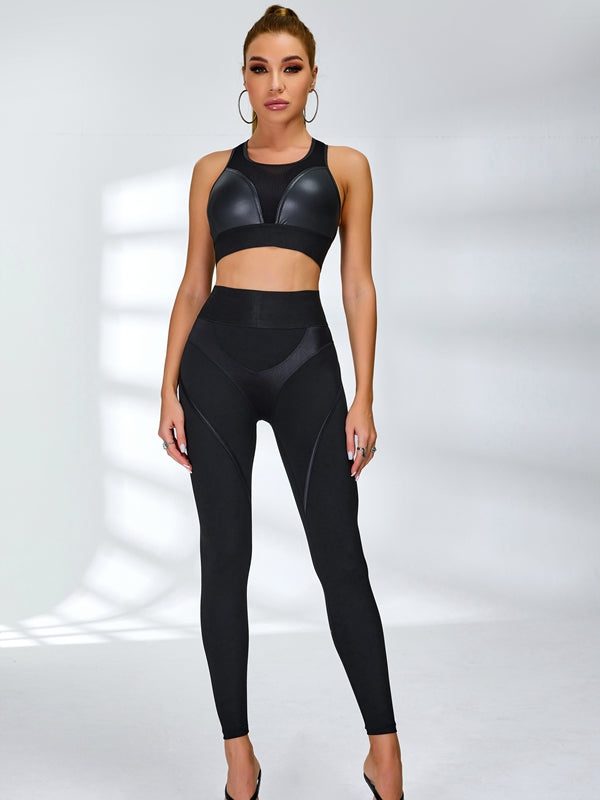 Female Ultra Sexy Fly Eye Push-up PU Fishnet Tracksuit