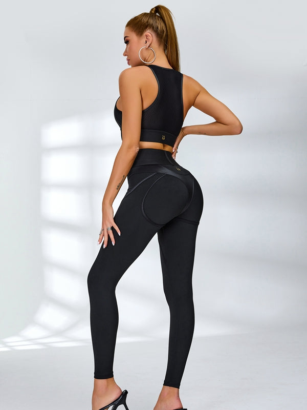 Female Ultra Sexy Fly Eye Push-up PU Fishnet Tracksuit