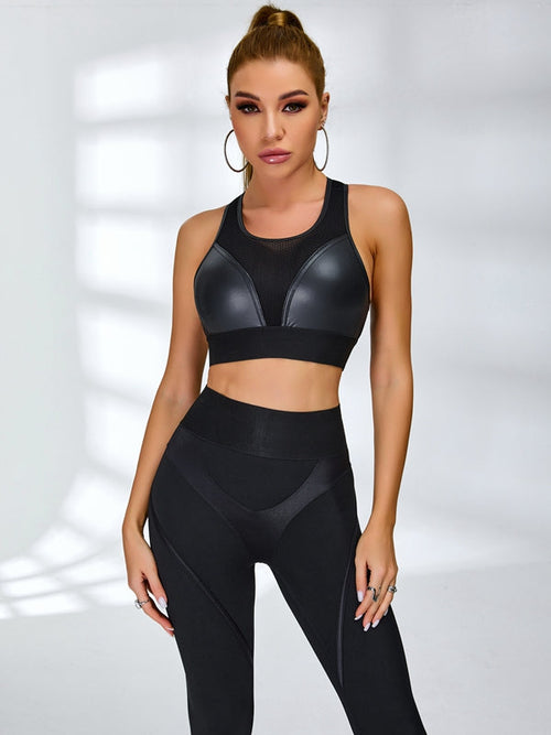 Female Ultra Sexy Fly Eye Push-up PU Fishnet Tracksuit