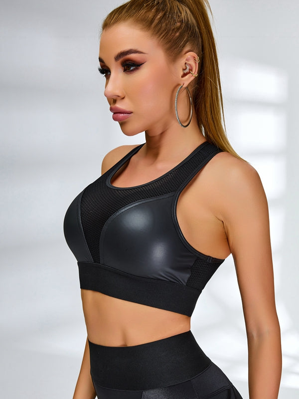 Female Ultra Sexy Fly Eye Push-up PU Fishnet Tracksuit