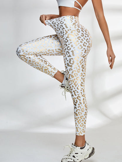 Female Glossy Leopard Print High-rise Leggings