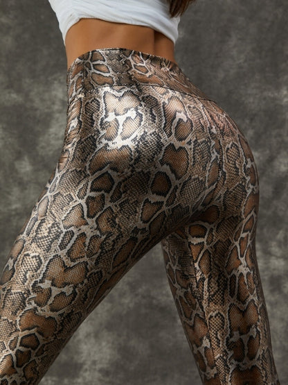 Female PU Faux Leather Snake Print Leggings