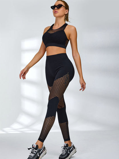 Female Shockproof Net Splicing Scrunch Bum Tracksuits