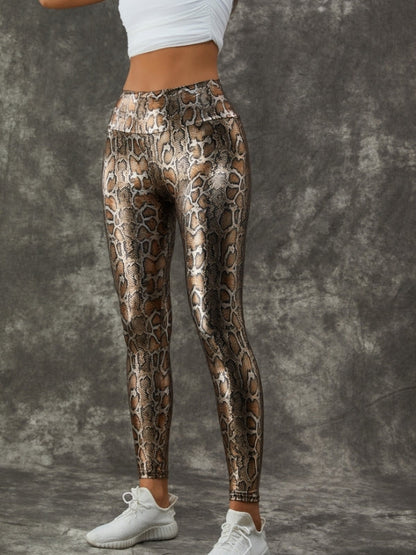 Female PU Faux Leather Snake Print Leggings