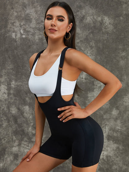 Female PU Faux Leather Strap Jumpsuit