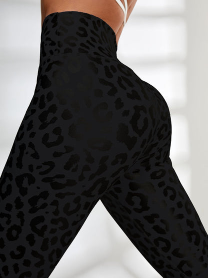 Female Glossy Leopard Print High-rise Leggings