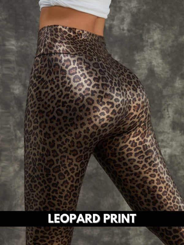Female PU Faux Leather Leopard Print Leggings
