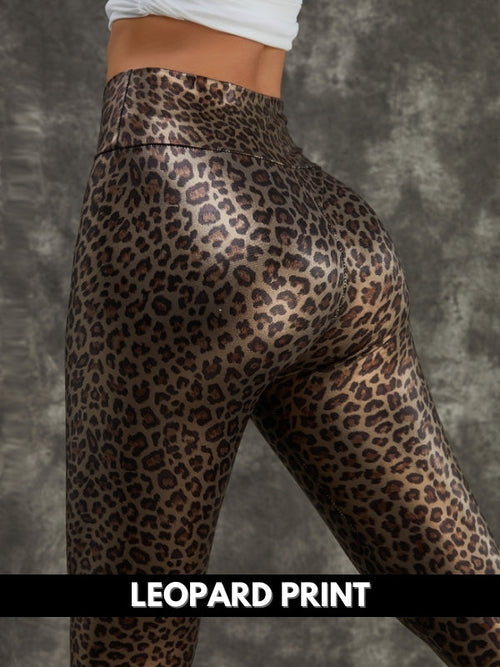 Female PU Faux Leather Leopard Print Leggings