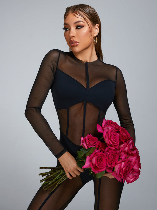 Female Sexy Mesh Yoga Jumpsuit