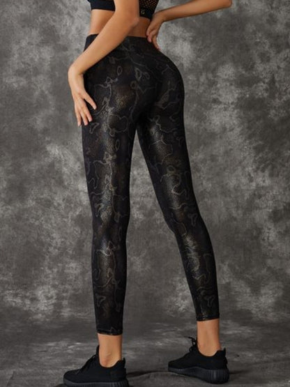 Female PU Faux Leather Snake Print Leggings