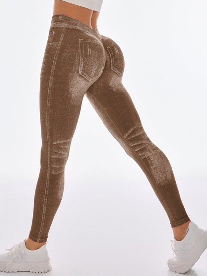 Female Deep V Back Denim Scrunch Bum Leggings