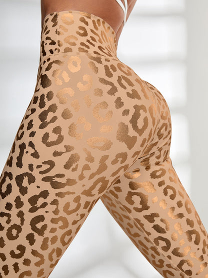 Female Glossy Leopard Print High-rise Leggings
